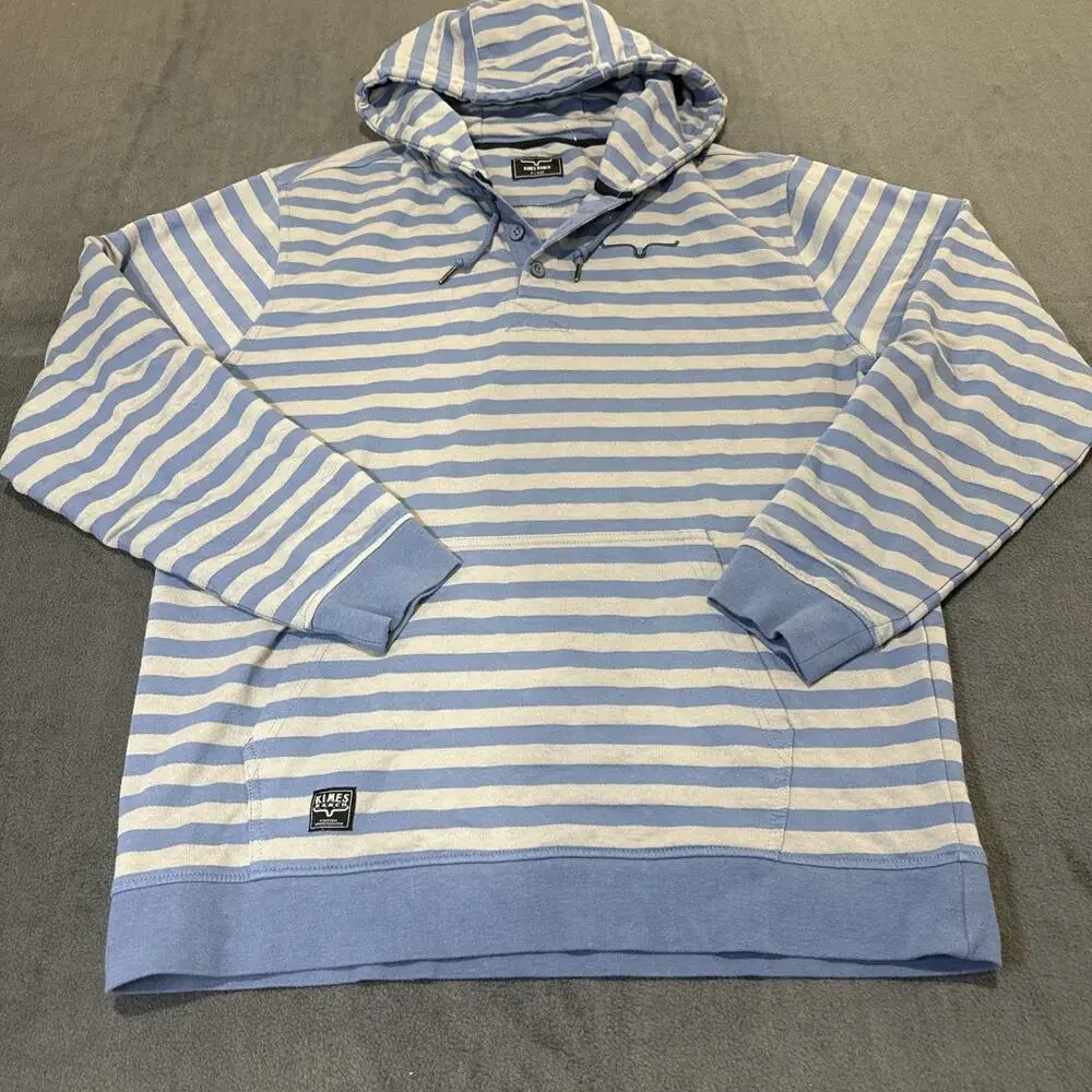 Kimes Ranch Sweater Men XL Blue Striped Hoodie Pullover Long Sleeve Athleisure